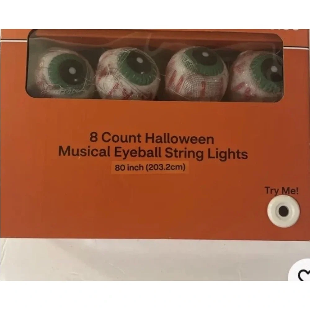 2x Spooky Village 8 Count Halloween Musical Sound Effects Eyeball String Lights